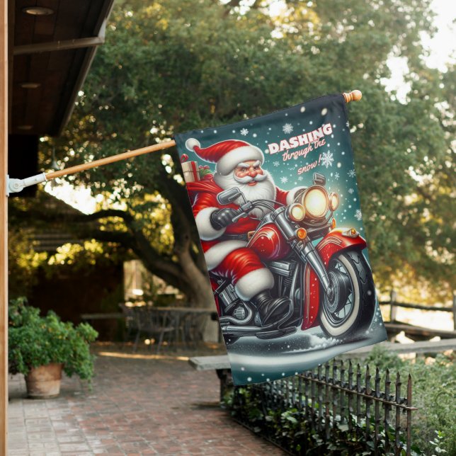 Santa on a motorcycle house flag (In SItu)