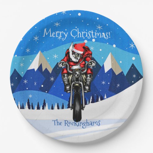 Santa on a Motorcycle in the Mountains Christmas   Paper Plates