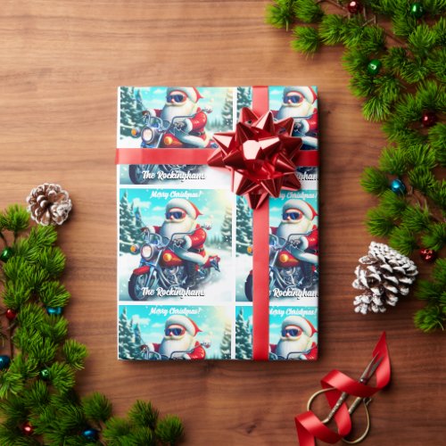 Santa on a Motorcycle in the Snow Wrapping Paper