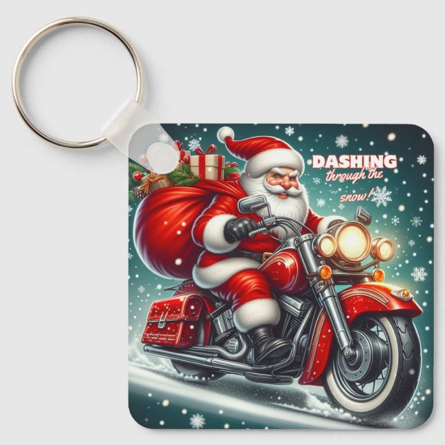 Santa on a motorcycle keychain (Front)