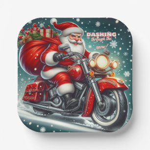 Santa on a motorcycle paper plates