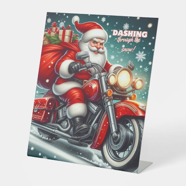Santa on a motorcycle pedestal sign (Front)