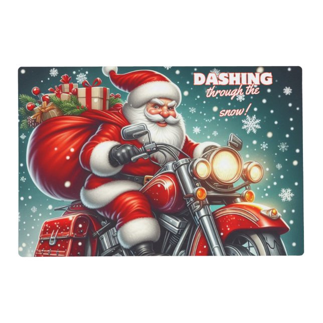 Santa on a motorcycle placemat (Front)