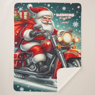 Santa on a motorcycle sherpa blanket