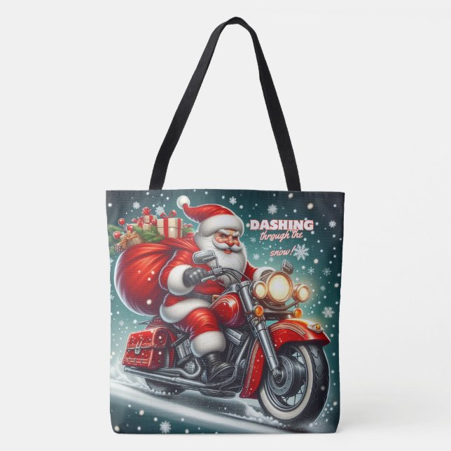 Santa on a motorcycle tote bag (Front)