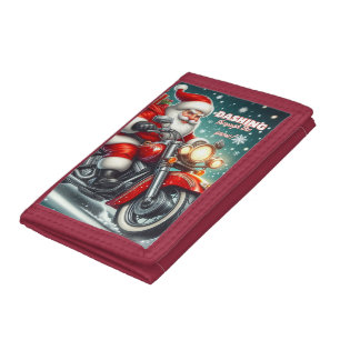 Santa on a motorcycle trifold wallet