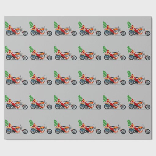 Santa on a Motorcycle Wrapping Paper Zazzle