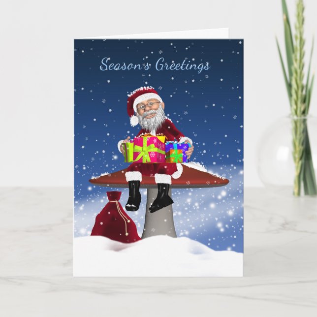 Santa On A Mushroom, Christmas Holiday Greeting Ca (Front)