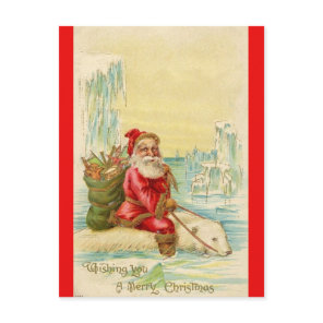 Santa on a Polar Bear Holiday Postcard