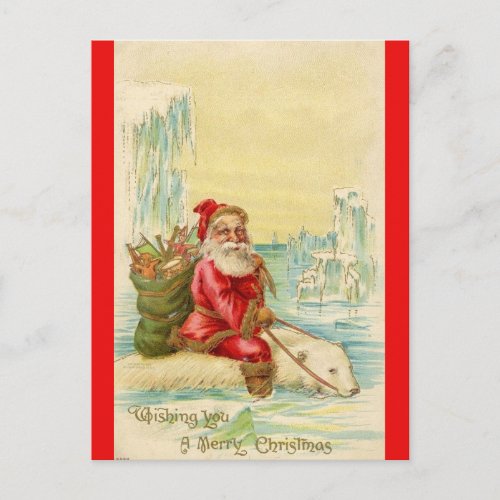 Santa on a Polar Bear Holiday Postcard