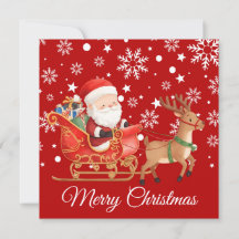 Santa on a reindeer sleight whimsical Holiday Card