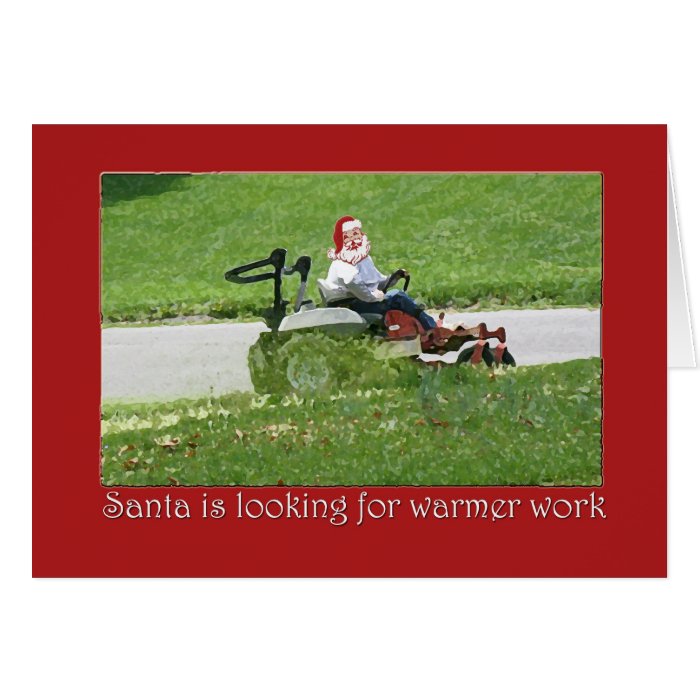 Santa on a riding lawn mower landscaper card  Zazzle