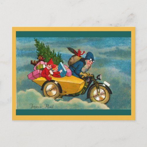 Santa on a scooter holiday postcard