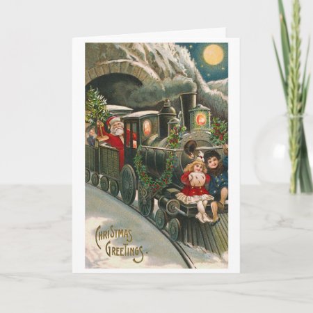 "santa On A Train" Vintage Christmas Card