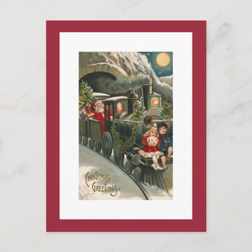 Santa on a Train Vintage Christmas Postcard