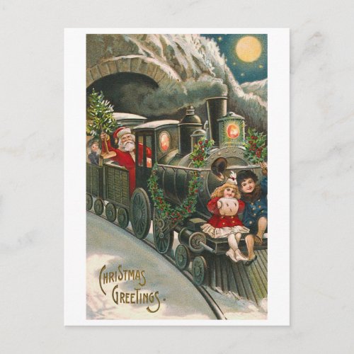 Santa on a Train Vintage Christmas Postcard