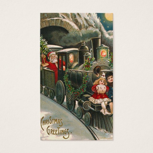 "Santa on a Train" Vintage Gift Tag (Front)