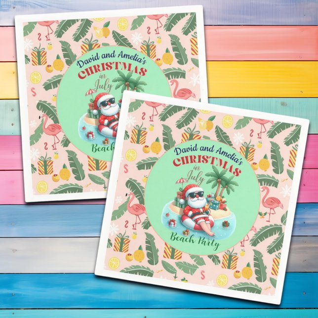 Santa on a Tropical Island Christmas in July Party Napkins (Creator Uploaded)
