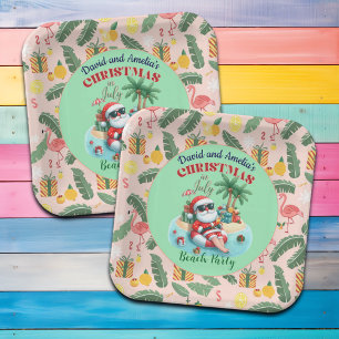 Santa on a Tropical Island Christmas in July Party Paper Plates