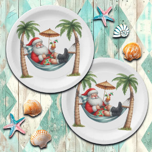 Santa on a Tropical Island Christmas Paper Plates