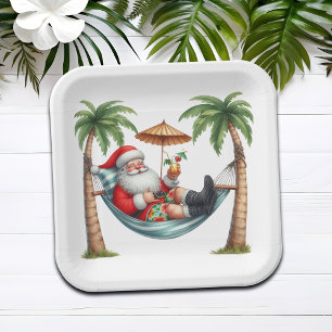 Santa on a Tropical Island Christmas Paper Plates