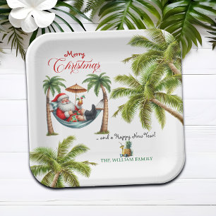 Santa on a Tropical Island Christmas Paper Plates