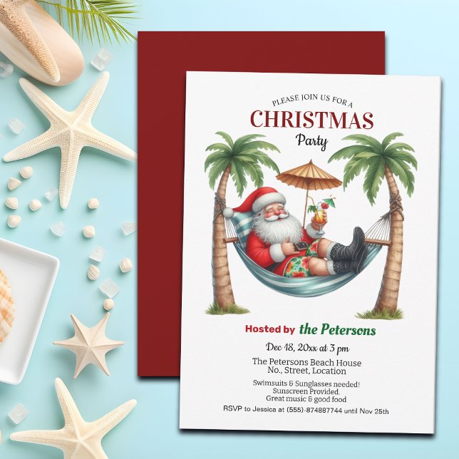 Santa on a Tropical Island Christmas Party Invitation (Creator Uploaded)