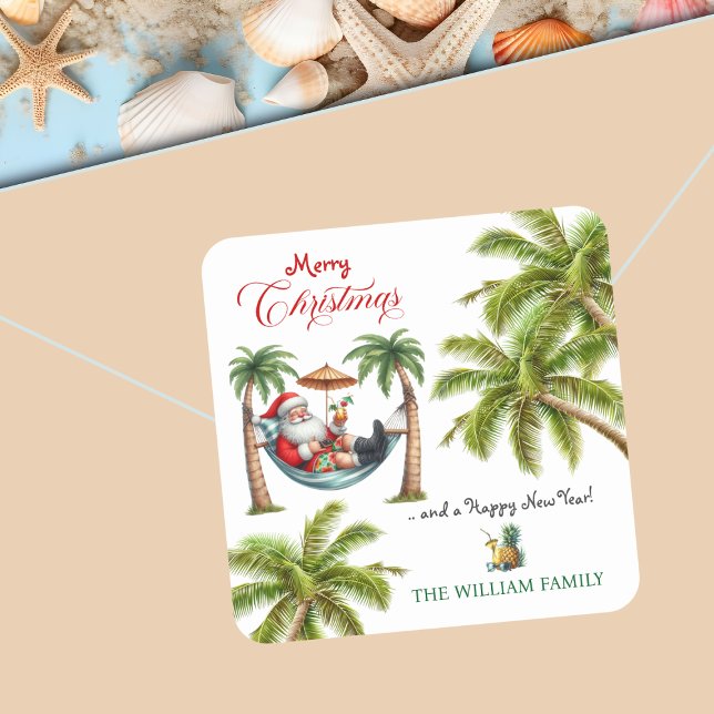 Santa on a Tropical Island Christmas Square Sticker (Creator Uploaded)