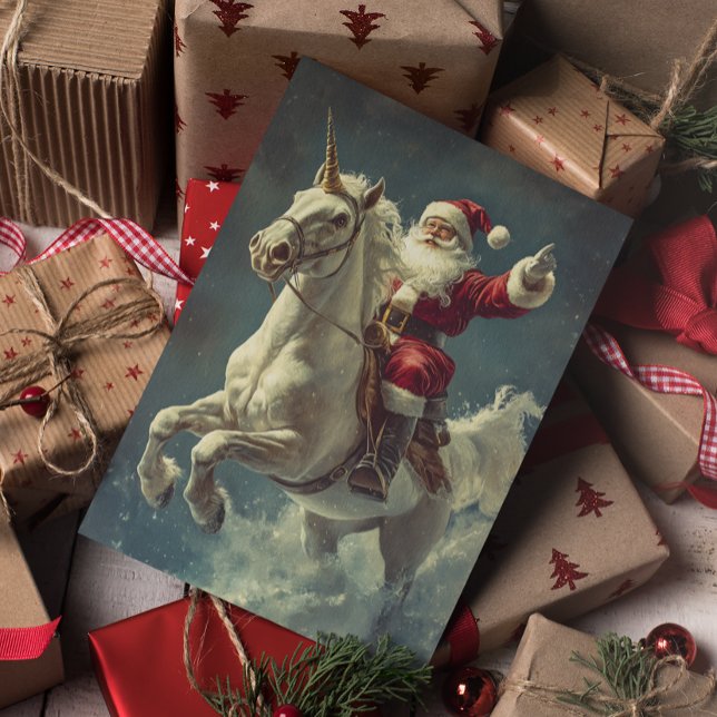 Santa on a Unicorn Christmas Holiday  Card (Creator Uploaded)
