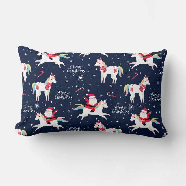 Santa on a Unicorn Lumbar Pillow (Front)