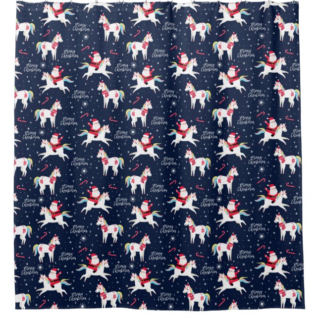 Santa on a Unicorn Shower Curtain (Front)