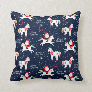 Santa on a Unicorn Throw Pillow