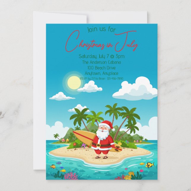 Santa on an Island Christmas in July Invitation (Front)