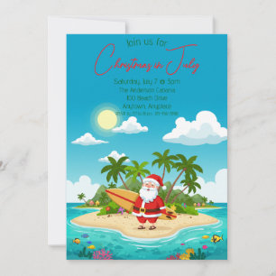 Santa on an Island Christmas in July Invitation