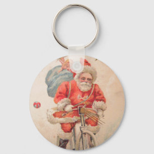 Santa on Bicylce Keychain