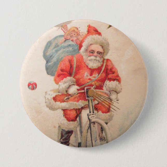 Santa on Bicylce Pinback Button (Front)