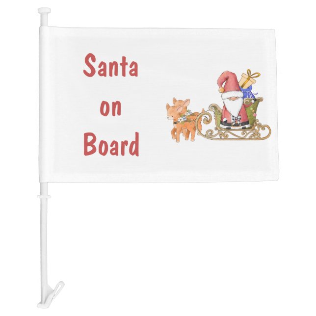Santa on Board Christmas Reindeer Sleigh Custom Car Flag (Front)