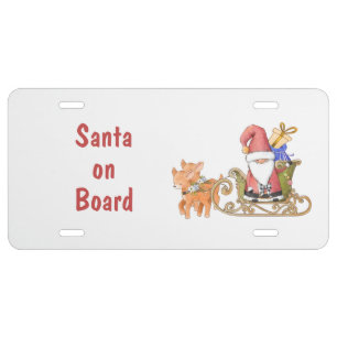 Santa on Board Christmas Reindeer Sleigh Custom License Plate