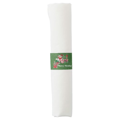 Santa on Candy Red White Train Letters on Green Napkin Bands