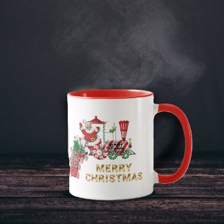 Santa on Christmas Candy Red Train With Letters Mug