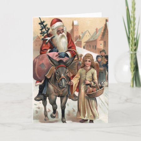 Santa On Donkey Vintage Christmas Card