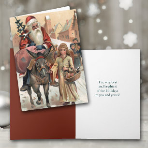 Santa on Donkey Vintage Christmas Card