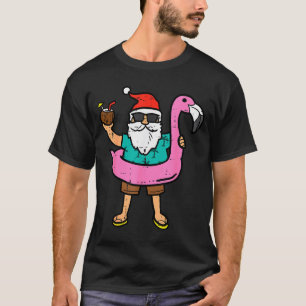 Santa On Flamingo Floatie Cute Christmas In July X T-Shirt