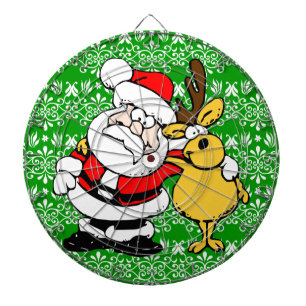 Santa on Green Background Dartboard With Darts