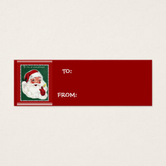 Santa on green background with red gift tags