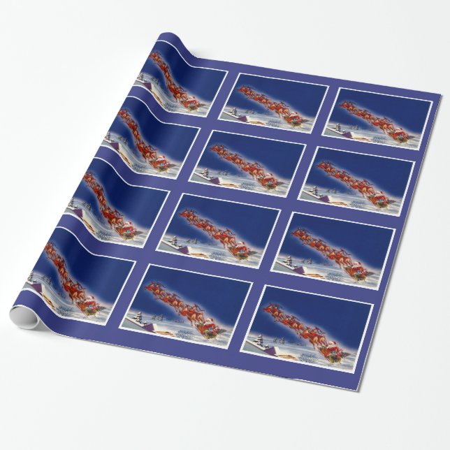 Santa on his Sleigh Wrapping Paper (Unrolled)