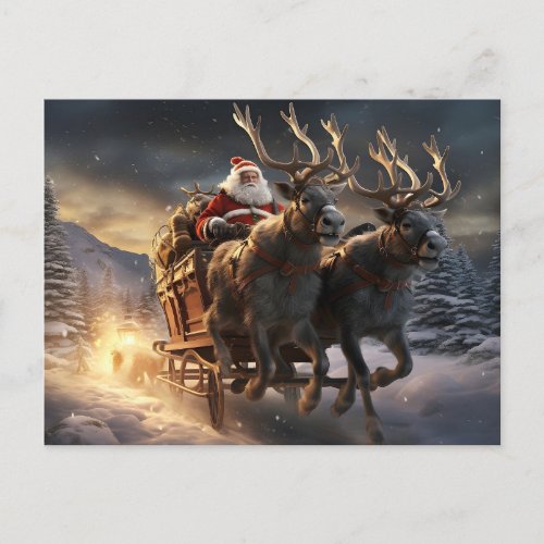  Santa on his way  Christmas Holiday Postcard