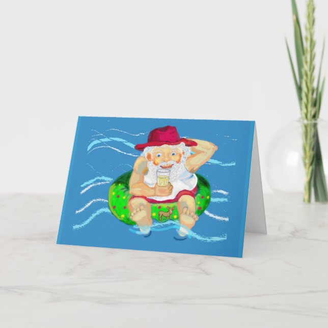Santa on holiday - drinking lemonade card (Front)