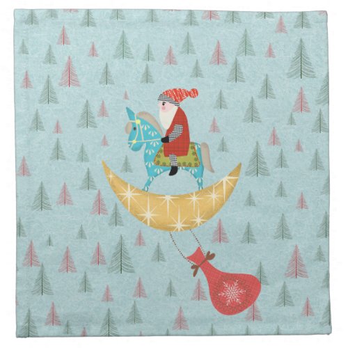 Santa on horseback over the moon cloth napkin