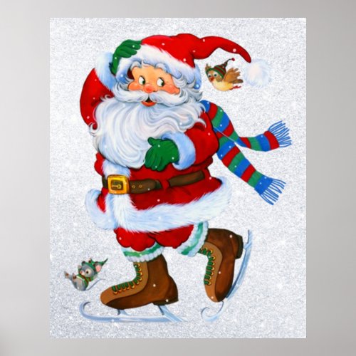 santa on ice skates poster